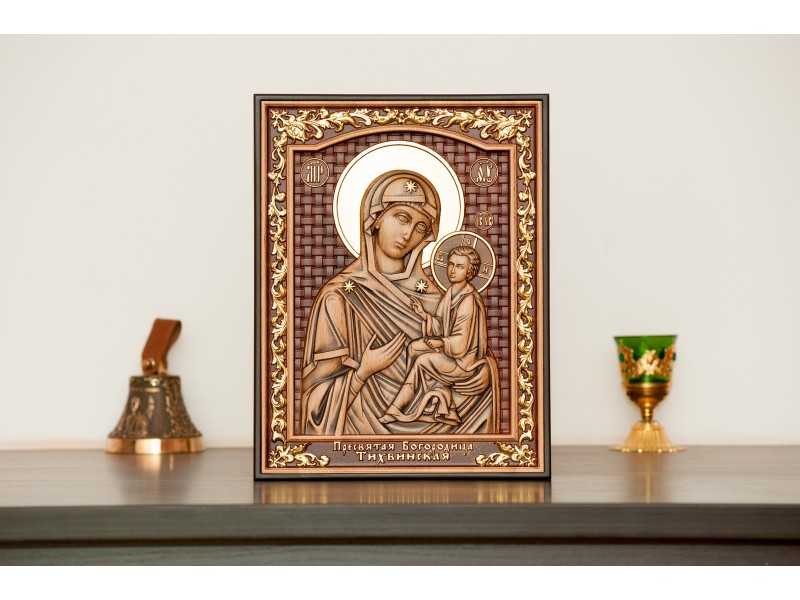 Икона резная Богородица Тихвинская